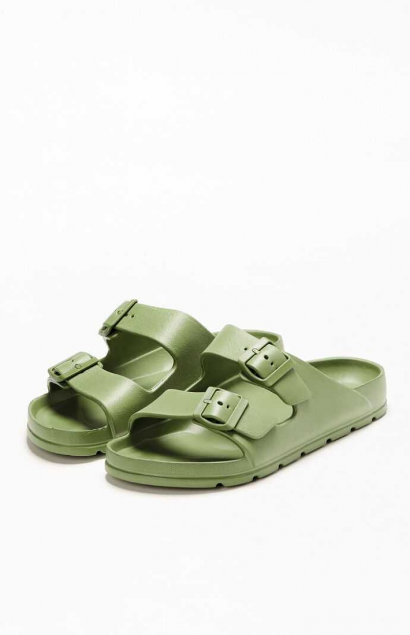 GREEN PacSun Women's Buckle Strap Sandals | CDYEUFG-09