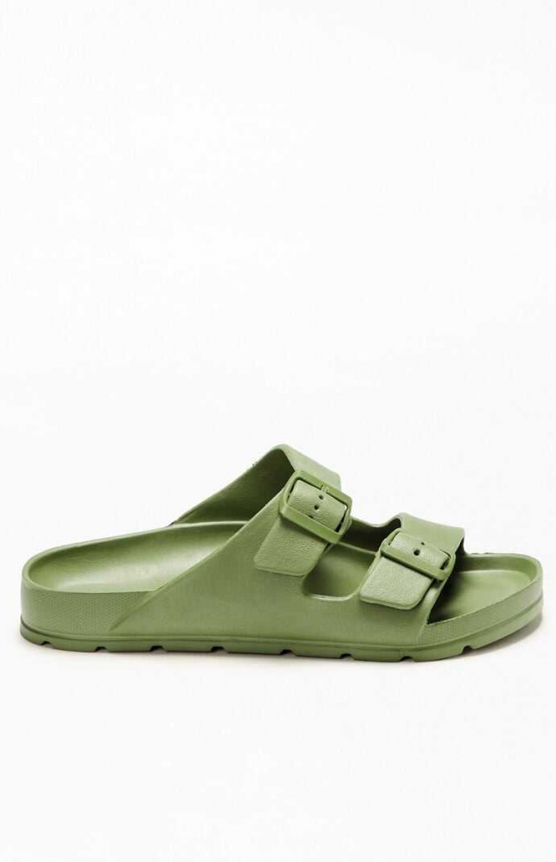 GREEN PacSun Women\'s Buckle Strap Sandals | CDYEUFG-09