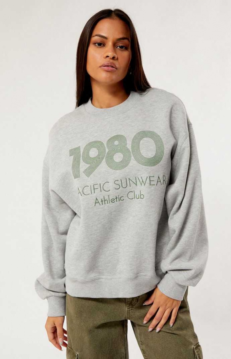 HEATHER GREY PacSun 1980 Pacific Sunwear Athletic Club Crew Neck Sweatshirt | FXYMQLK-28