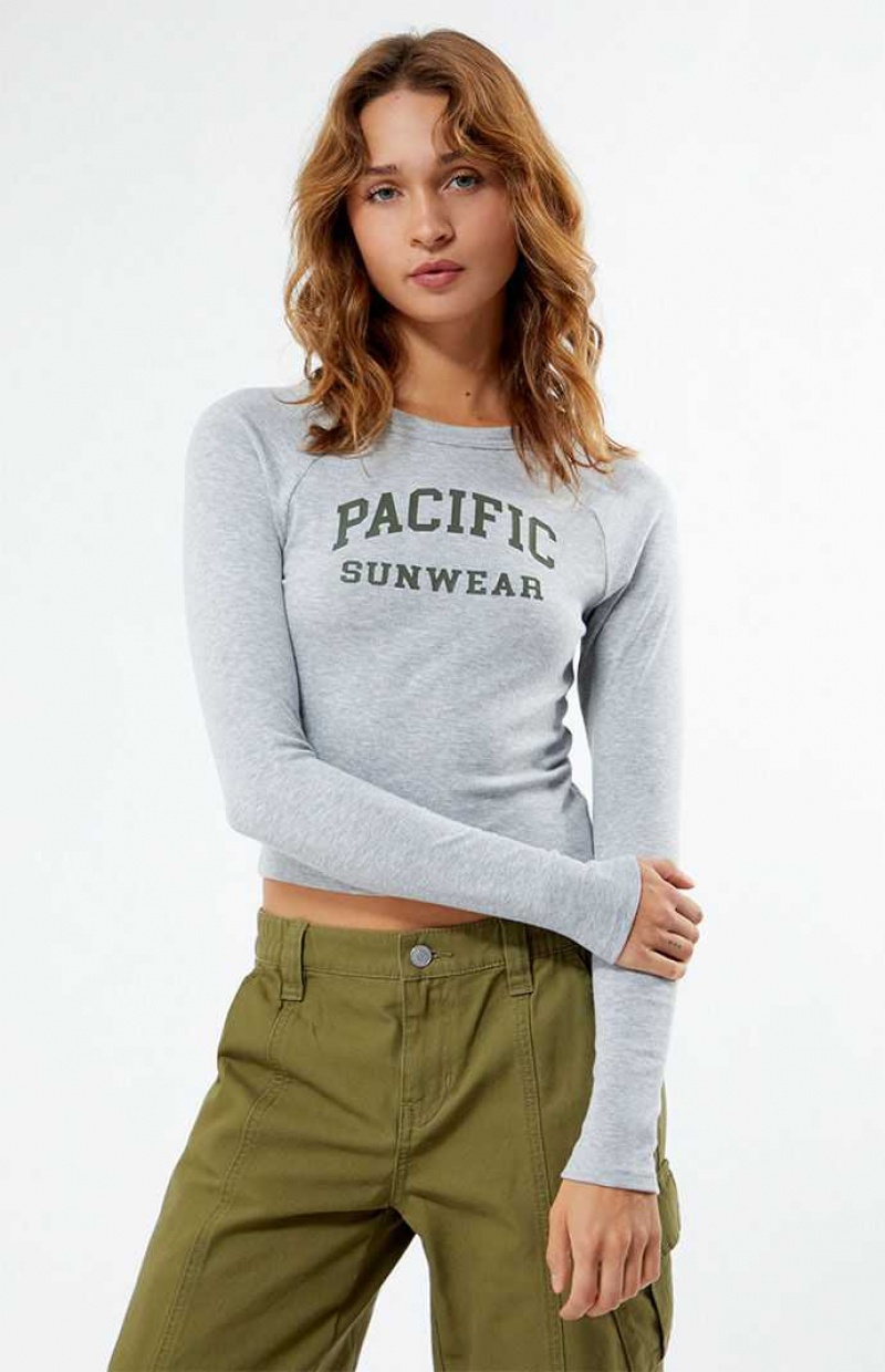 HEATHER GREY PacSun Arch Long Sleeve T-Shirt | NWJADPC-04