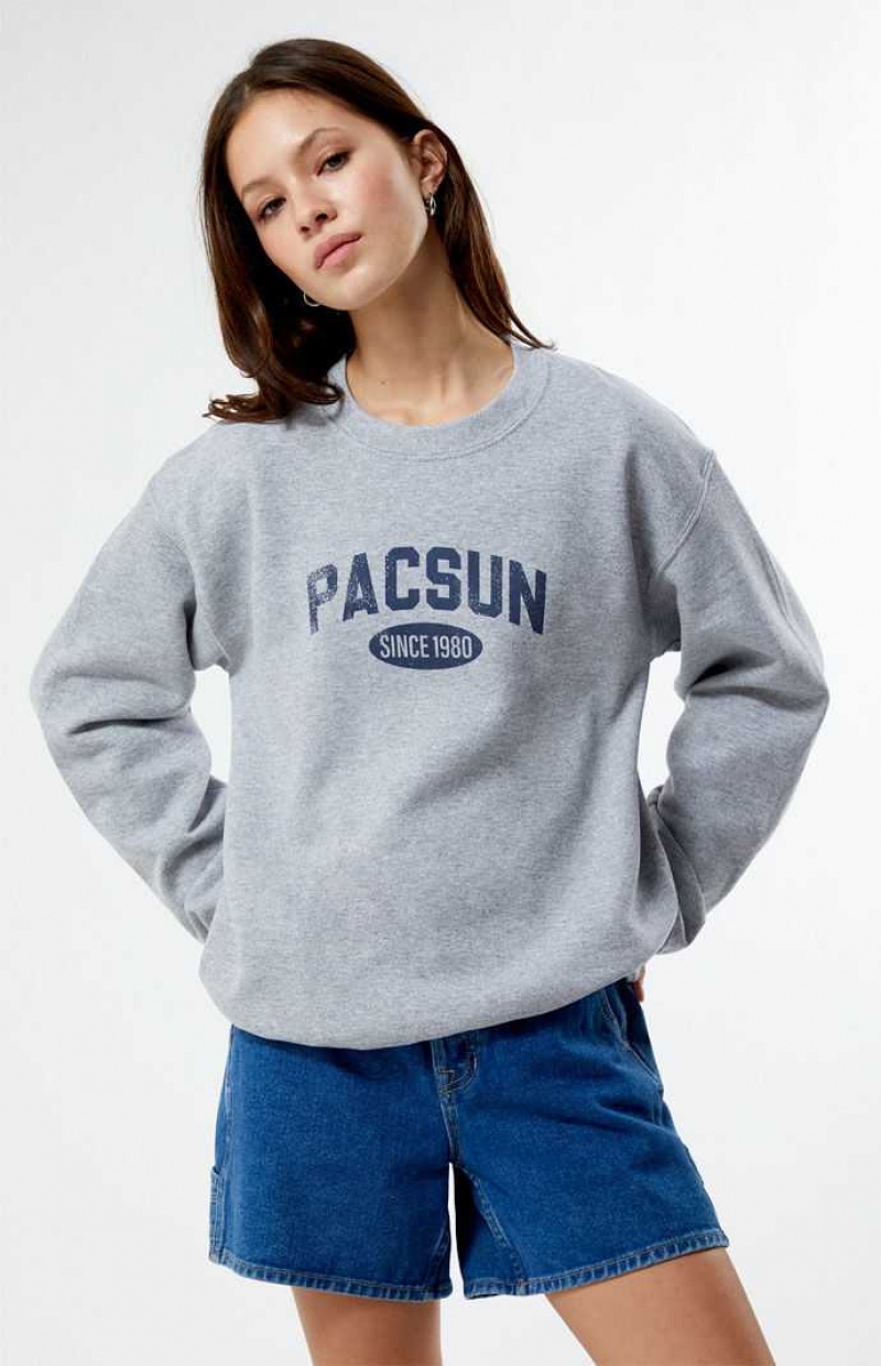 HEATHER GREY PacSun Distressed Crew Neck Sweatshirt | FCLYQWB-38