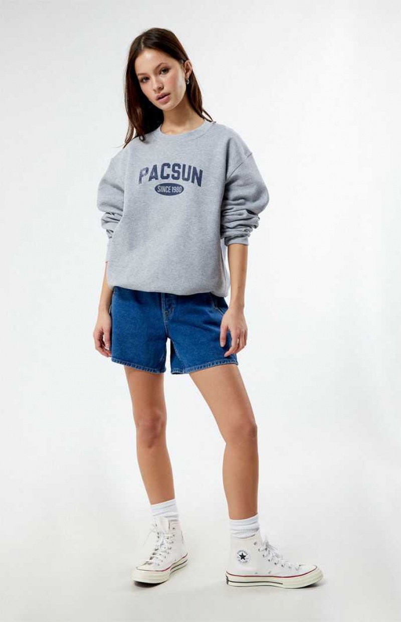 HEATHER GREY PacSun Distressed Crew Neck Sweatshirt | FCLYQWB-38