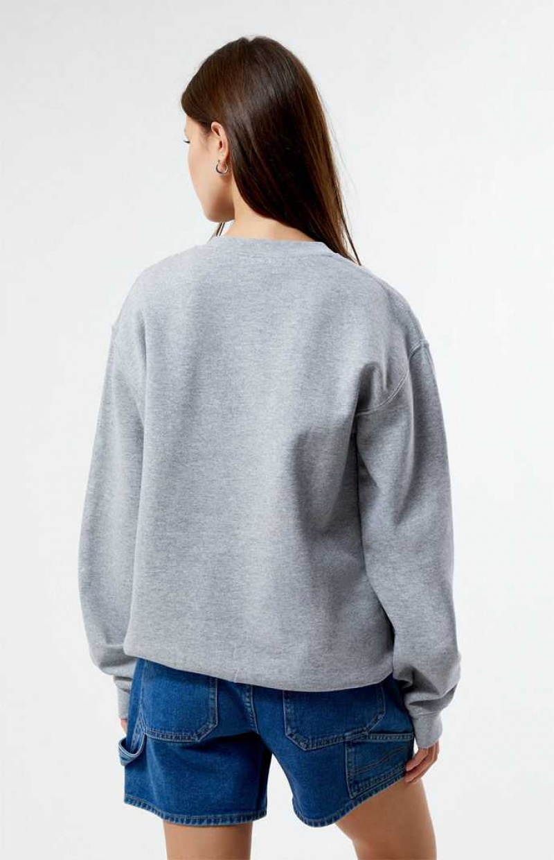 HEATHER GREY PacSun Distressed Crew Neck Sweatshirt | FCLYQWB-38