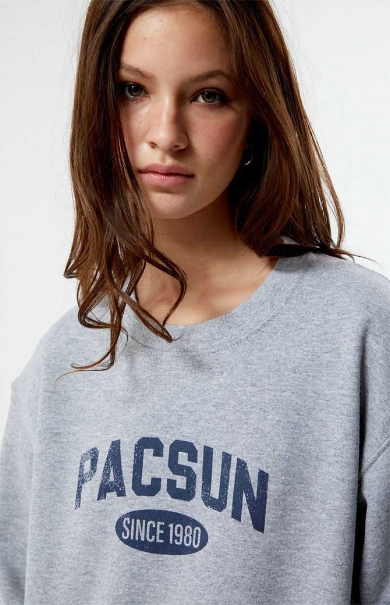 HEATHER GREY PacSun Distressed Crew Neck Sweatshirt | FCLYQWB-38