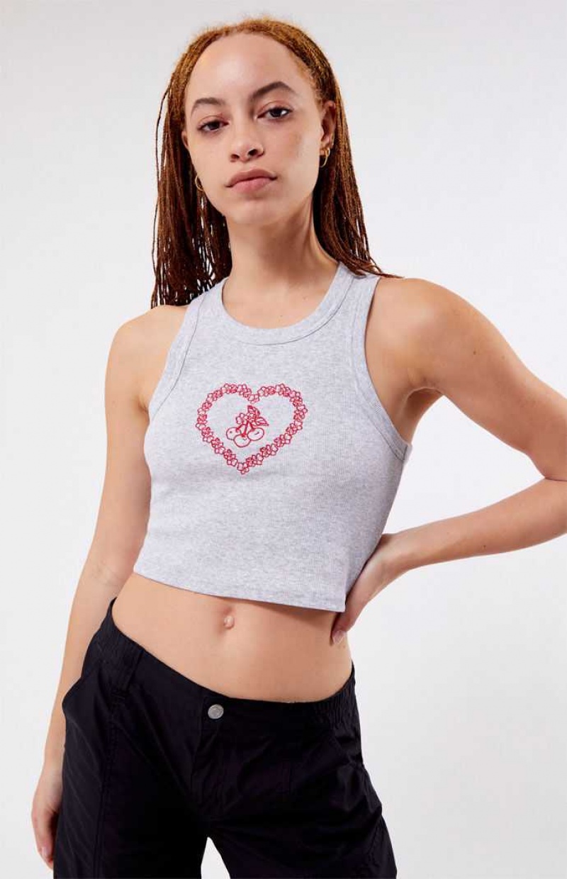 HEATHER GREY PacSun Love & Cherries Tank Top | ZHWXUCS-27