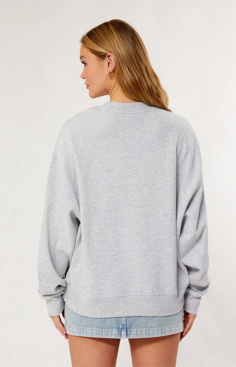 HEATHER GREY PacSun Luv & Cherries Crew Neck Sweatshirt | DNPUIXJ-72