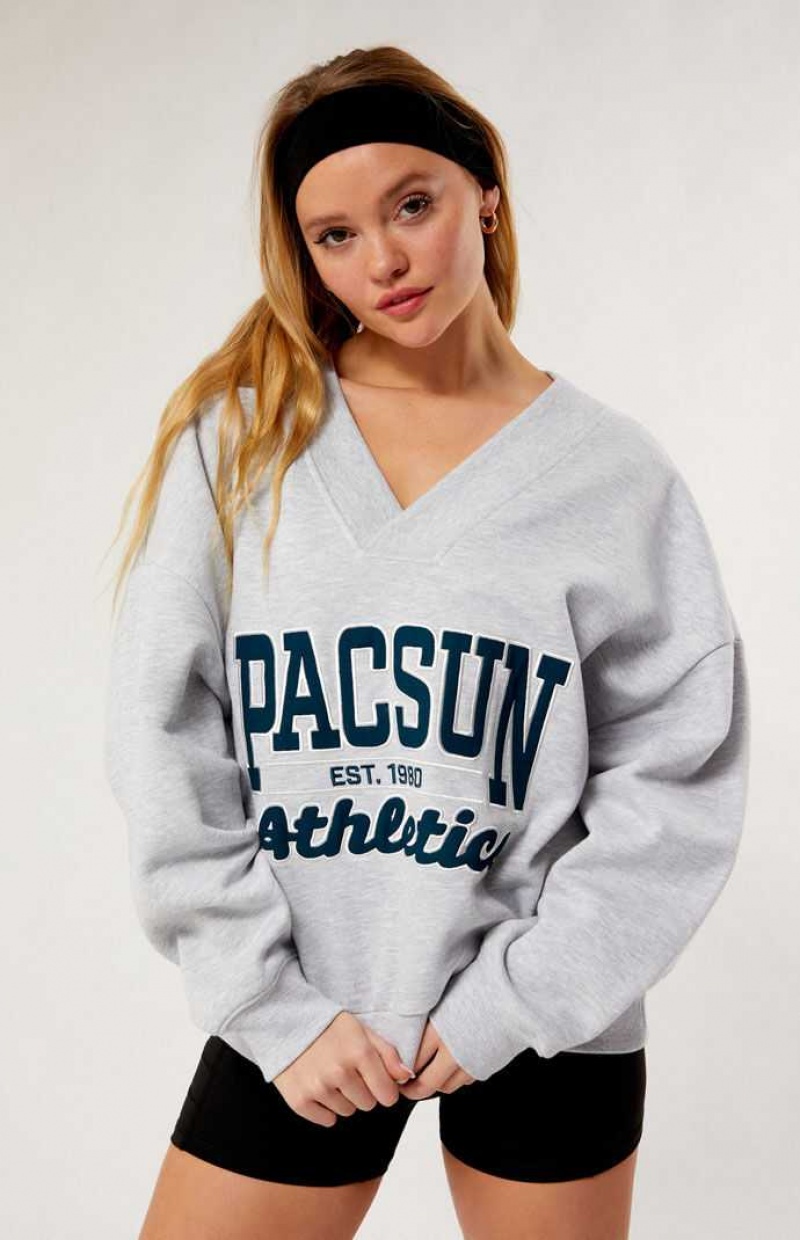 HEATHER GREY PacSun Pacific Sunwear Athletics V-Neck Sweatshirt | BPALVRH-57