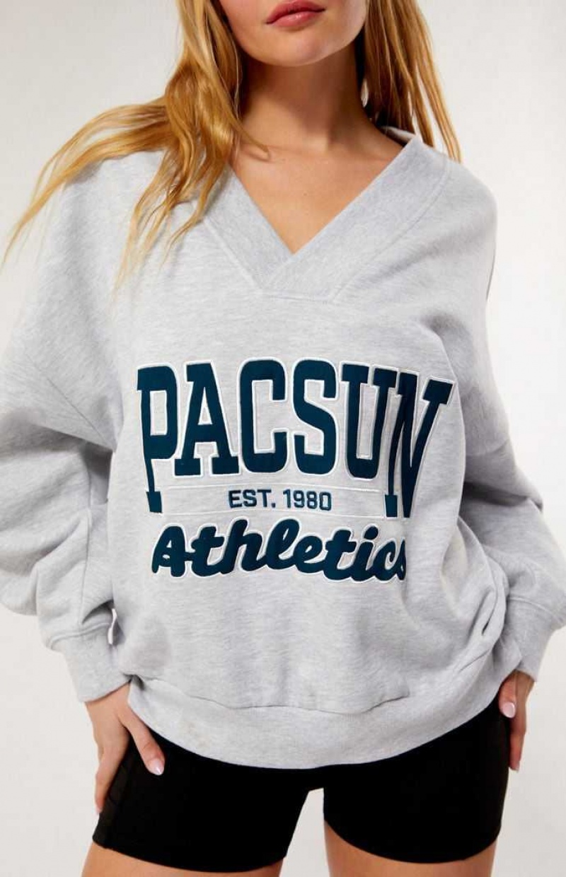 HEATHER GREY PacSun Pacific Sunwear Athletics V-Neck Sweatshirt | BPALVRH-57