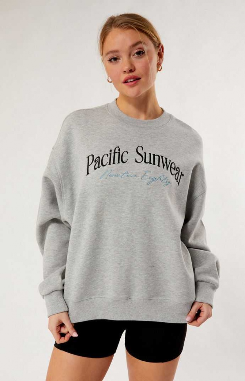 HEATHER GREY PacSun Pacific Sunwear Nineteen Eighty Crew Neck Sweatshirt | CUHWOIZ-76