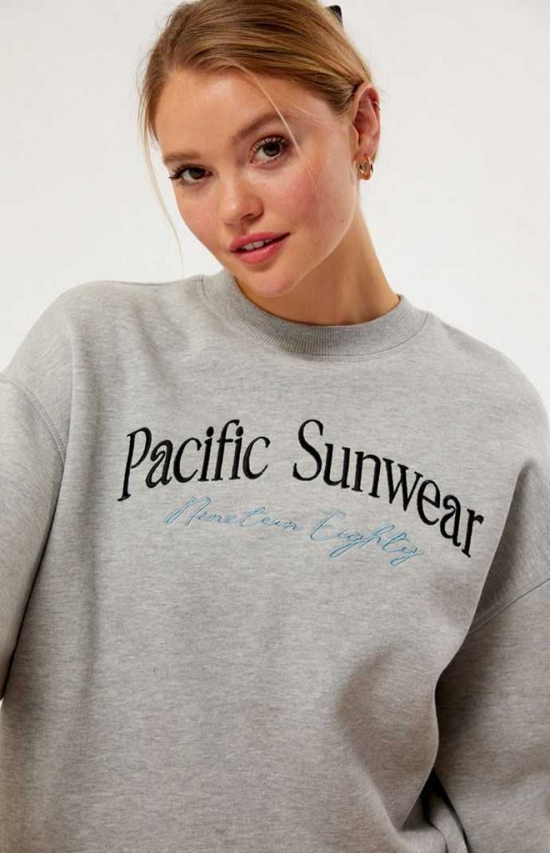 HEATHER GREY PacSun Pacific Sunwear Nineteen Eighty Crew Neck Sweatshirt | CUHWOIZ-76