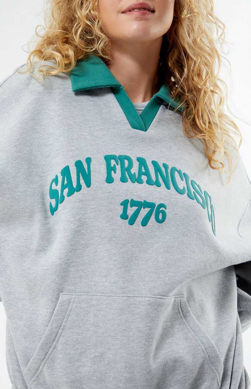 HEATHER GREY PacSun San Francisco Rugby Oversized Sweatshirt | FYQRDJH-45