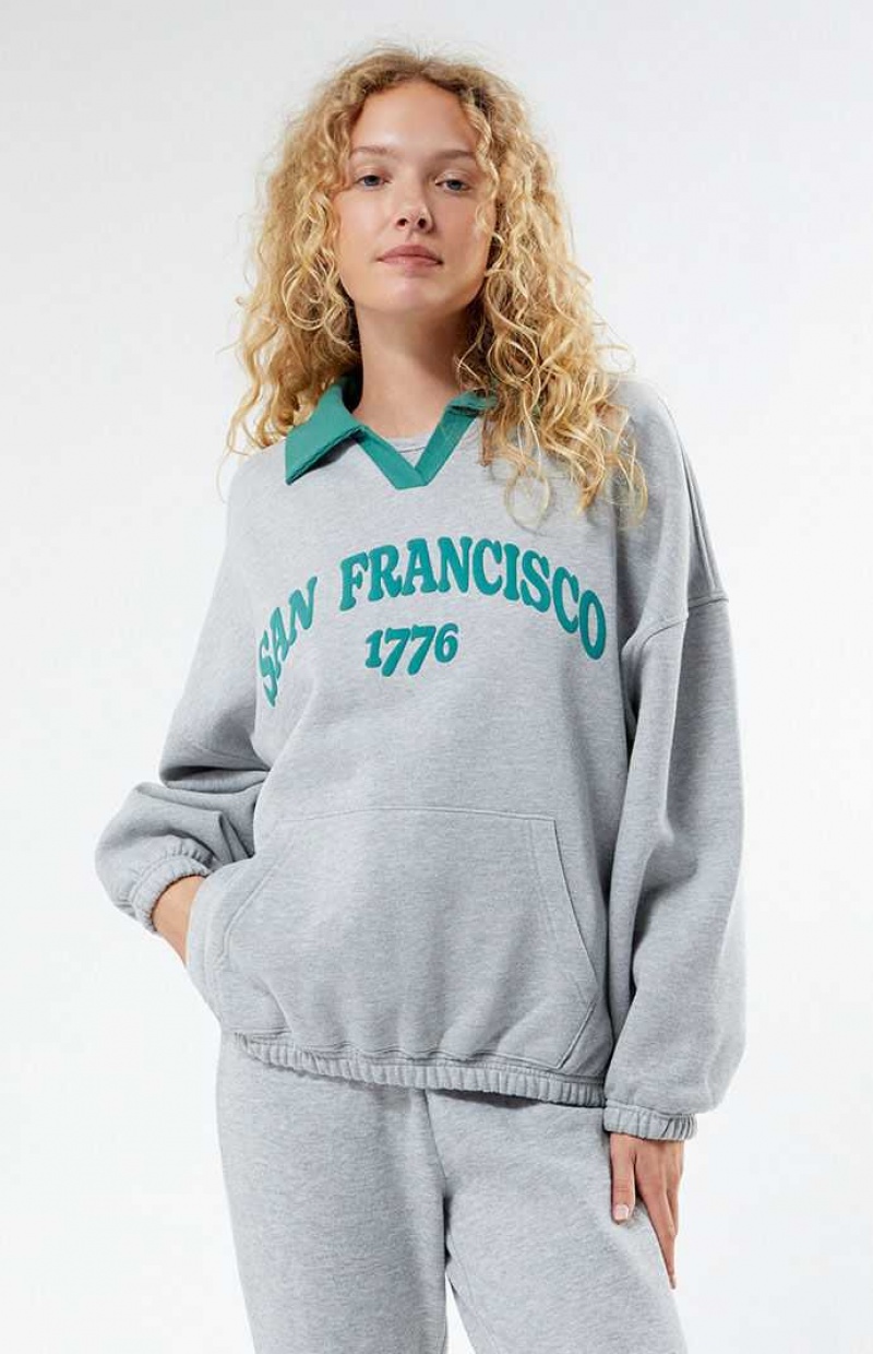 HEATHER GREY PacSun San Francisco Rugby Oversized Sweatshirt | FYQRDJH-45