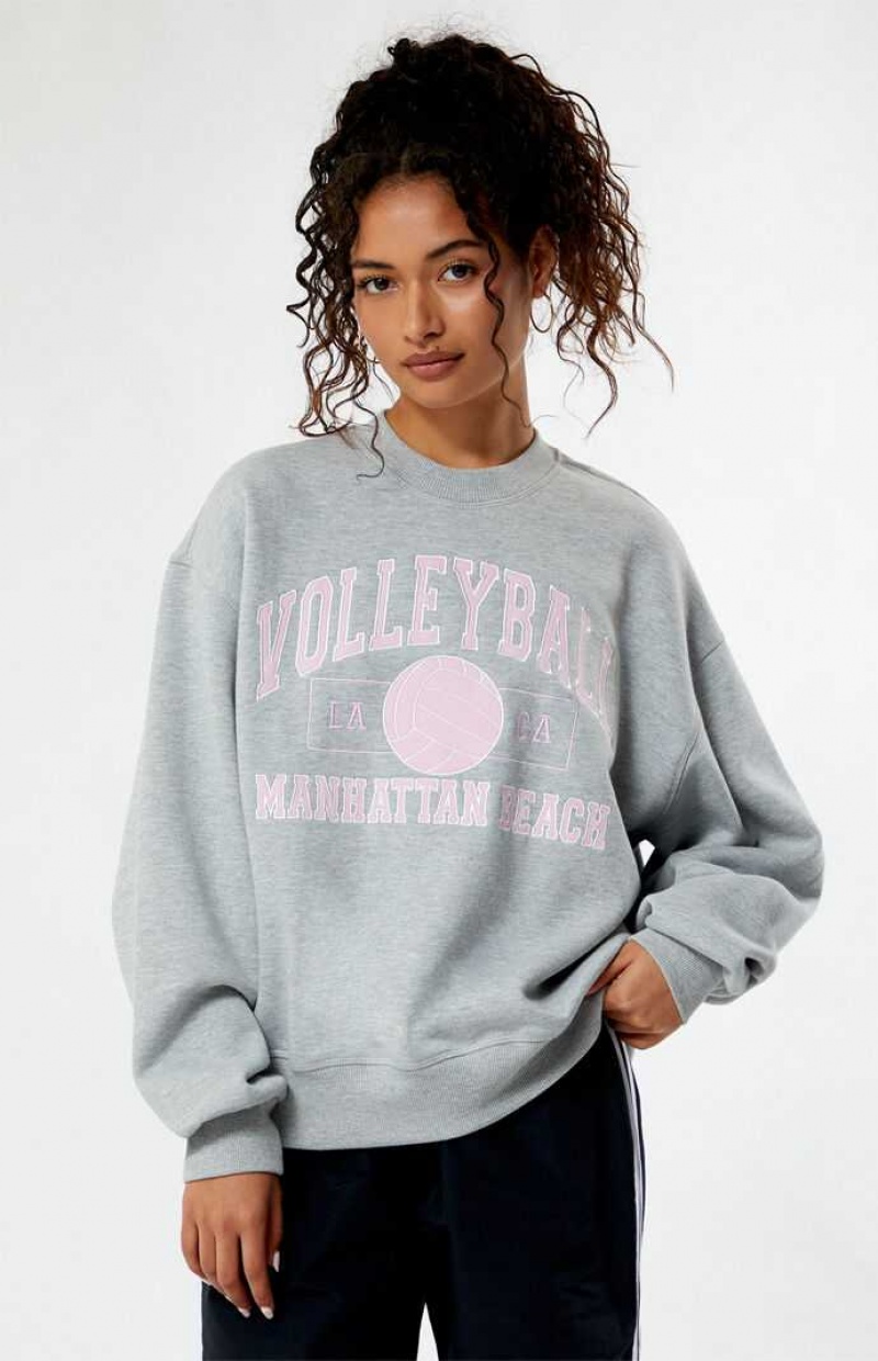 HEATHER GREY PacSun Volleyball Crew Neck Sweatshirt | OJUFZLV-37