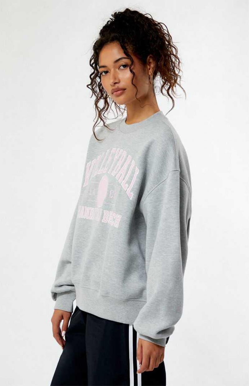 HEATHER GREY PacSun Volleyball Crew Neck Sweatshirt | OJUFZLV-37