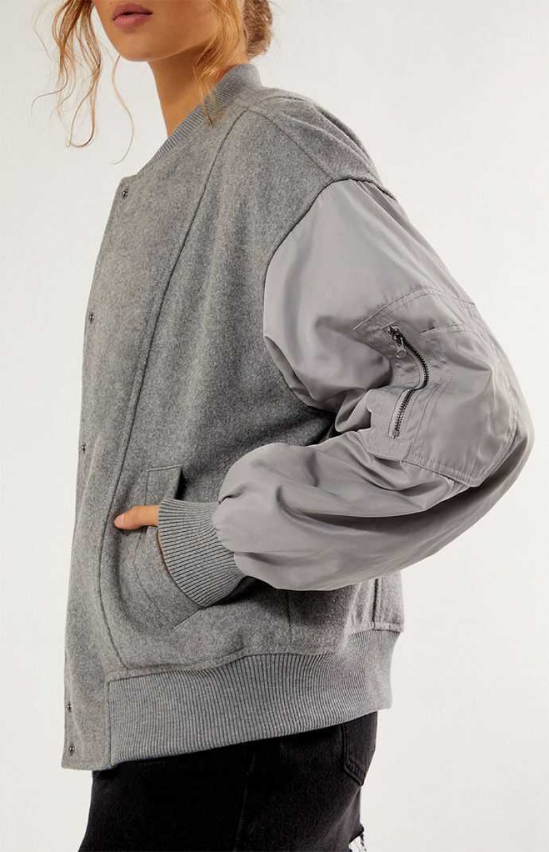 HEATHER GREY PacSun Wool Bomber Varsity Jacket | KRGVSUP-34