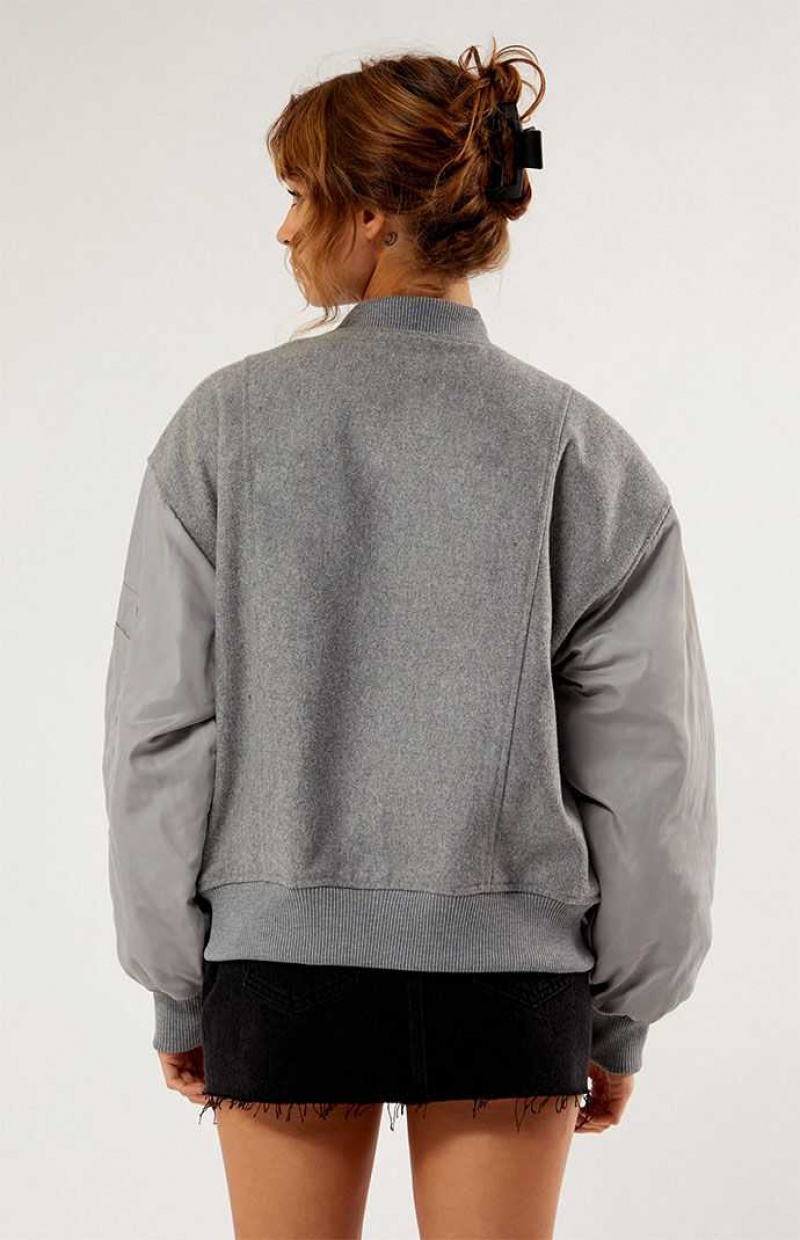 HEATHER GREY PacSun Wool Bomber Varsity Jacket | KRGVSUP-34