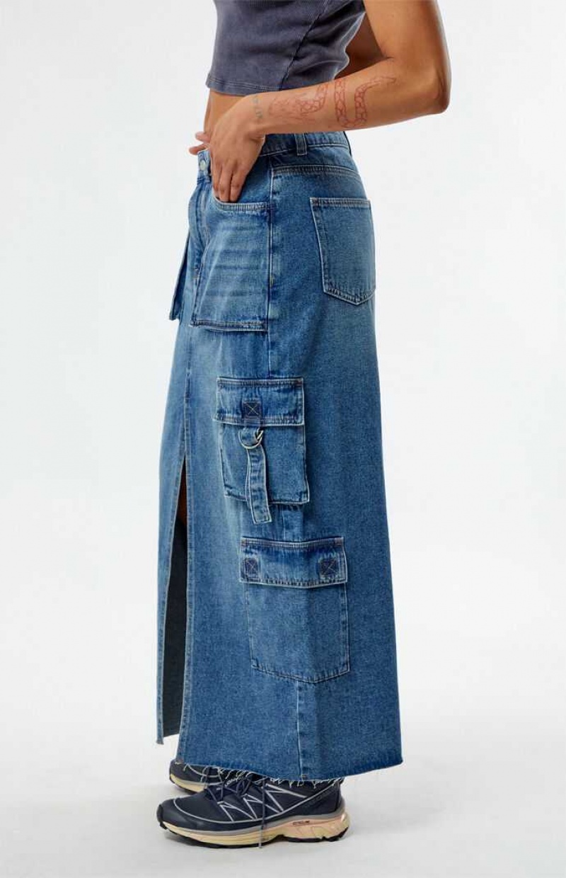 INDIGO PacSun Indigo Cargo Midi Skirt | KVYTEJS-01