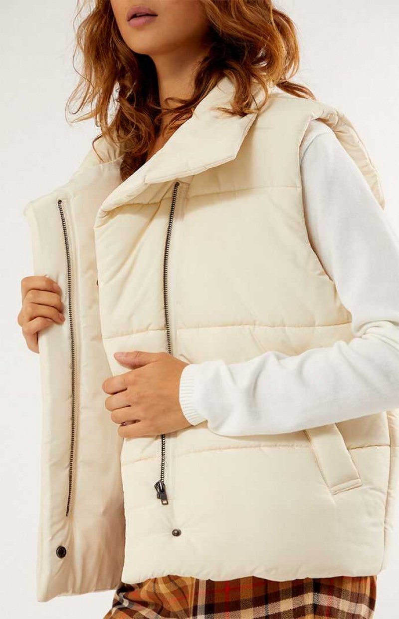 IVORY PacSun Asymmetrical Puffer Vest | KGTRUJH-13