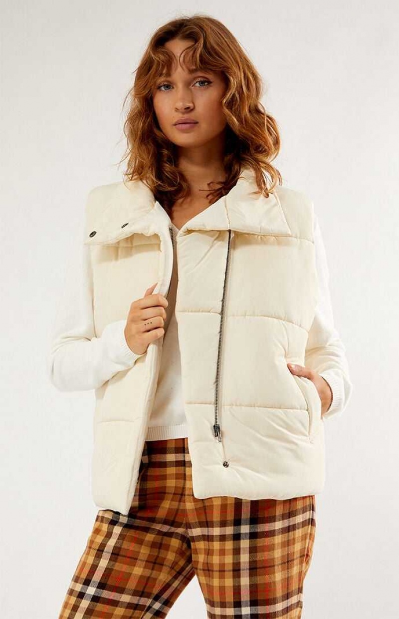 IVORY PacSun Asymmetrical Puffer Vest | KGTRUJH-13