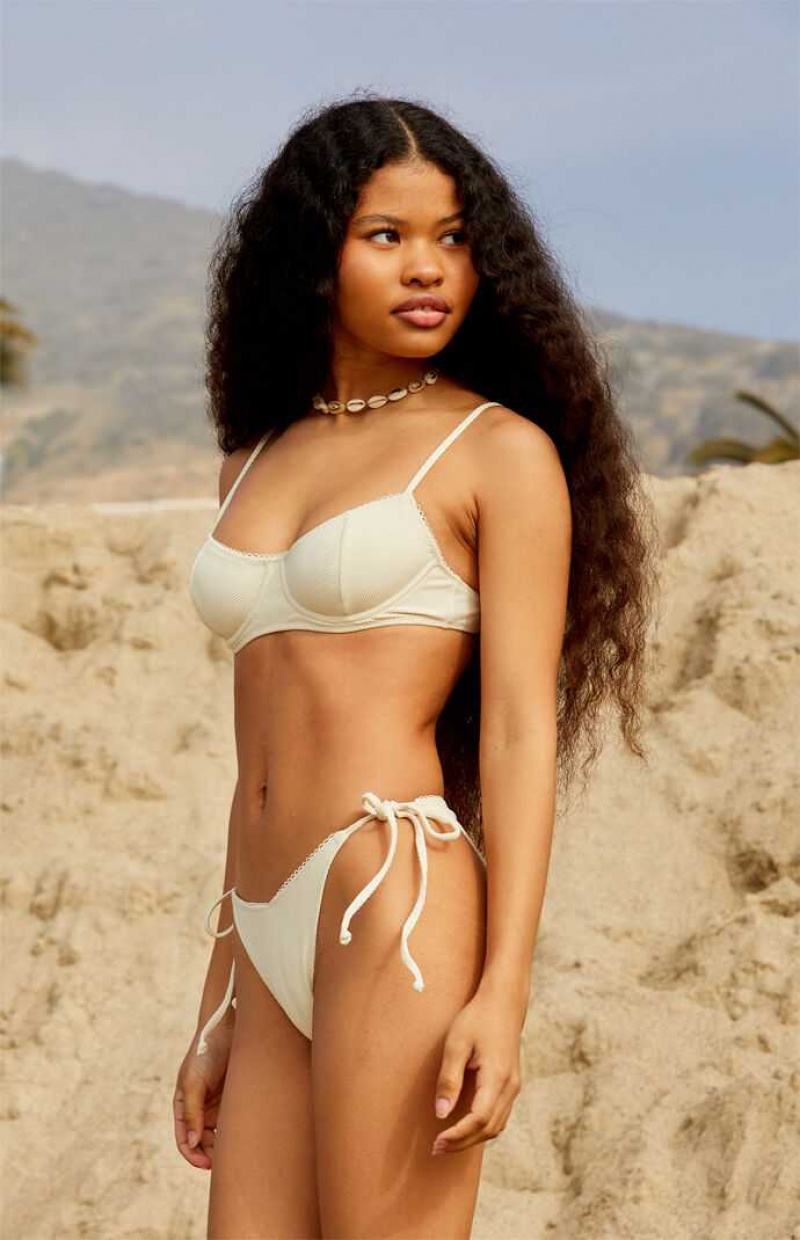 IVORY PacSun Eco Ivory Rochelle Picot V Tie Side Bikini Bottom | TJOWBKP-86