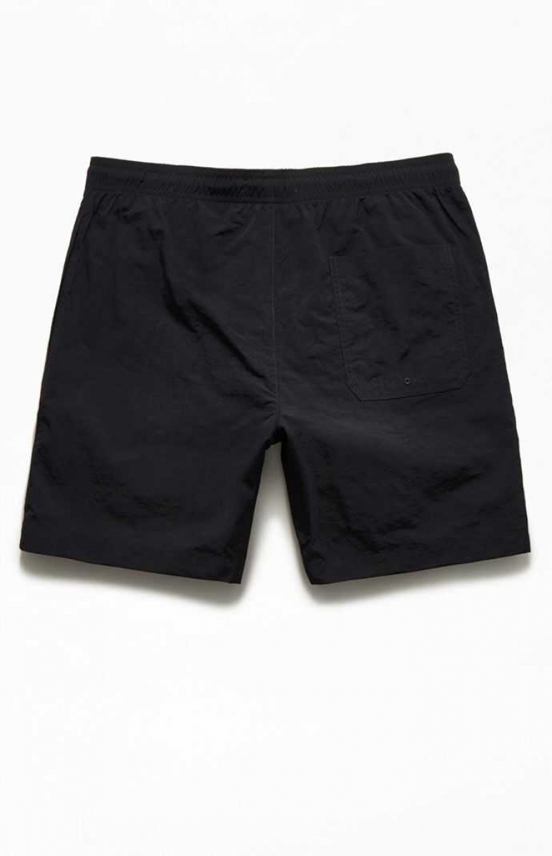 JET BLACK PacSun Nylon Collegiate 6.5" Swim Trunks | QBPVOIE-74