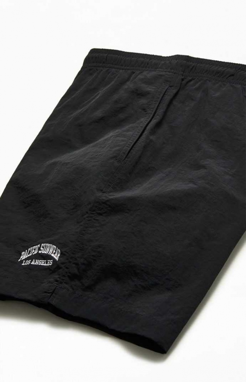 JET BLACK PacSun Nylon Collegiate 6.5" Swim Trunks | QBPVOIE-74