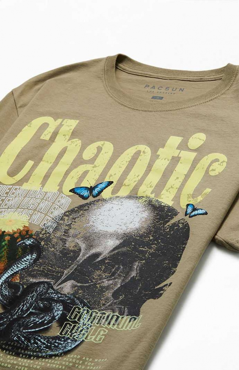 KHAKI PacSun Chaotic T-Shirt | QEJVUTH-35