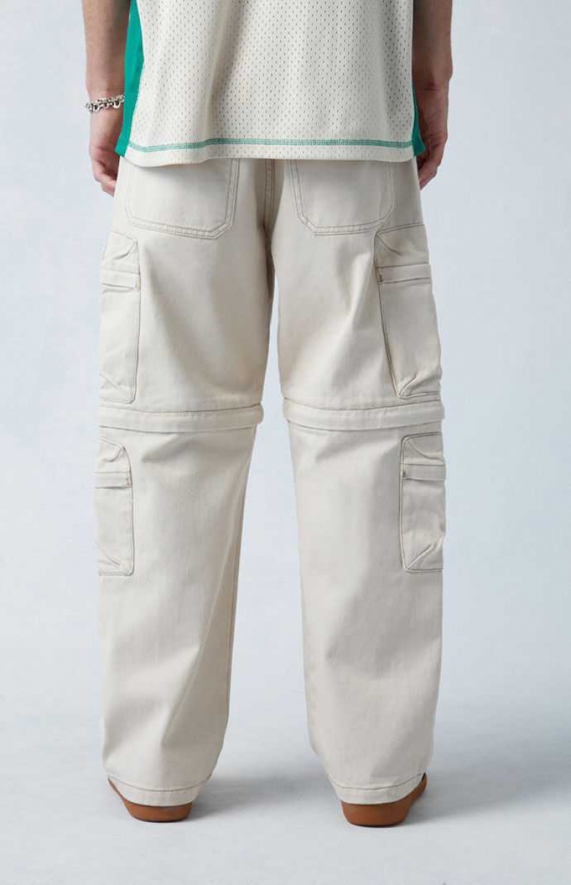 KHAKI PacSun Cream Baggy Cargo Zip-Off Jeans | HXUOQMV-85