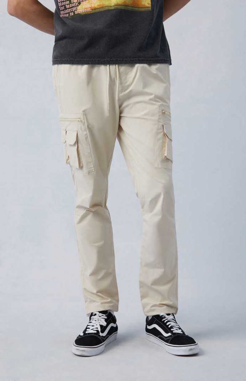 KHAKI PacSun Eco Stretch Cream Slim Cargo Pants | NRTQXKC-09