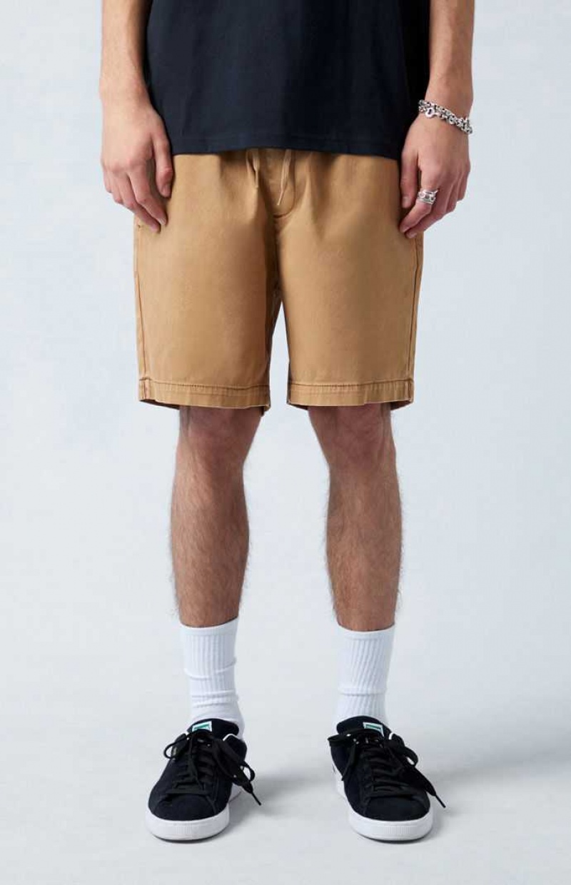 KHAKI PacSun Khaki Twill Volley Shorts | ROGIHDK-56