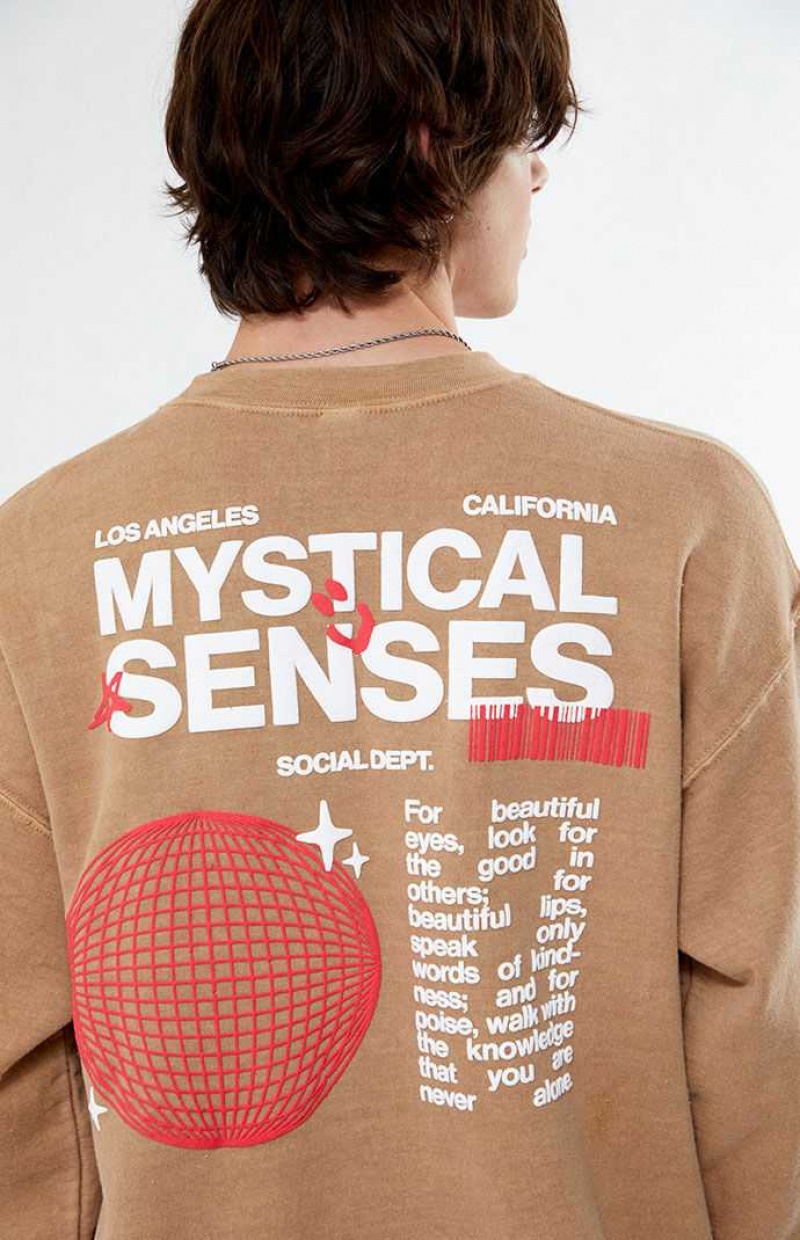 KHAKI PacSun Senses Crew Neck Sweatshirt | VOYCAUP-63