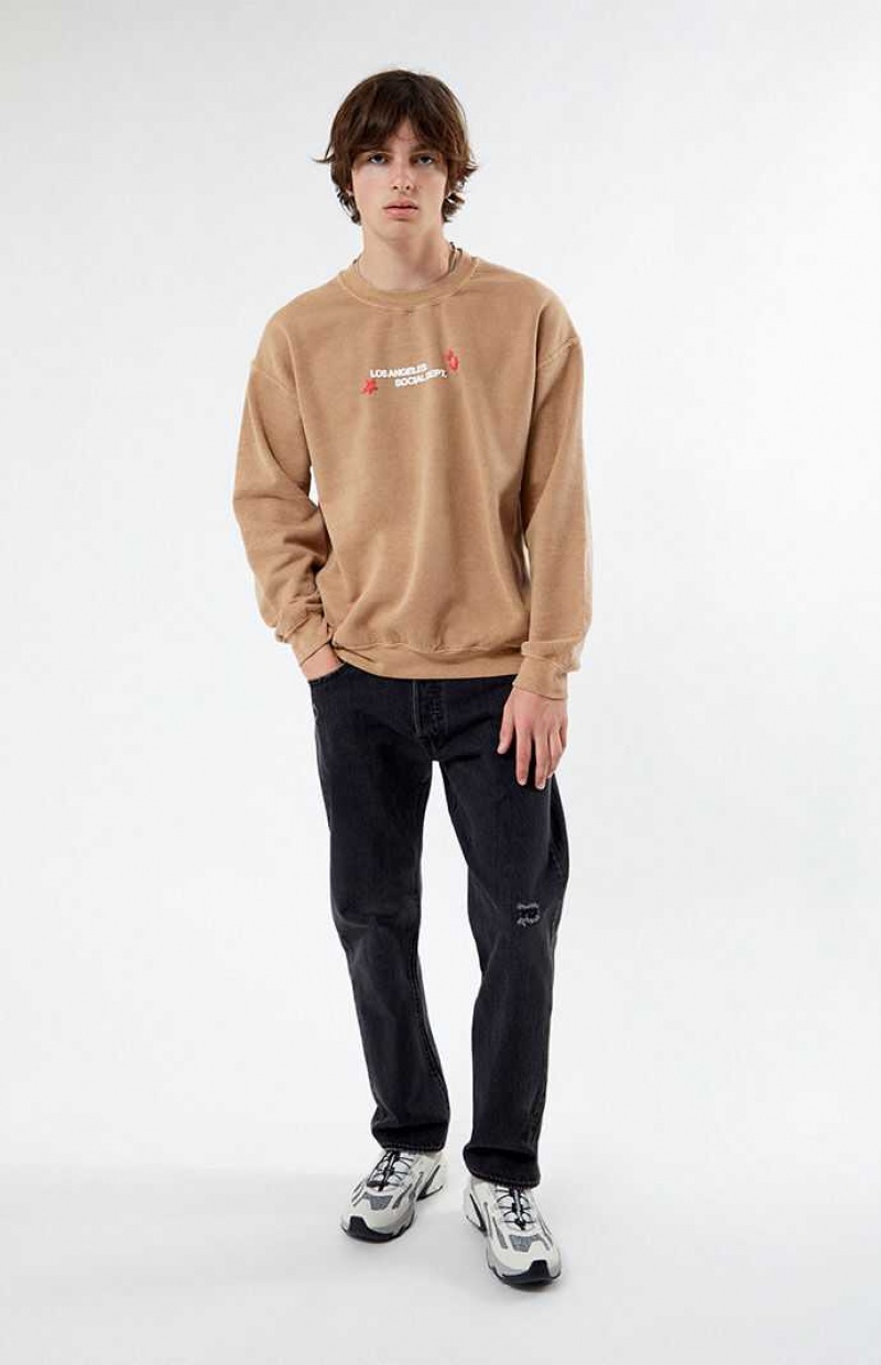 KHAKI PacSun Senses Crew Neck Sweatshirt | VOYCAUP-63