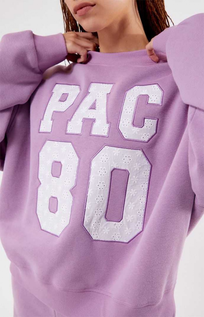 LAVENDER PacSun Pac 1980 Eyelet Crew Neck Sweatshirt | EQYUKGI-06