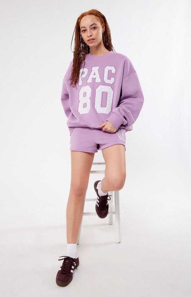 LAVENDER PacSun Pac 1980 Eyelet Crew Neck Sweatshirt | EQYUKGI-06