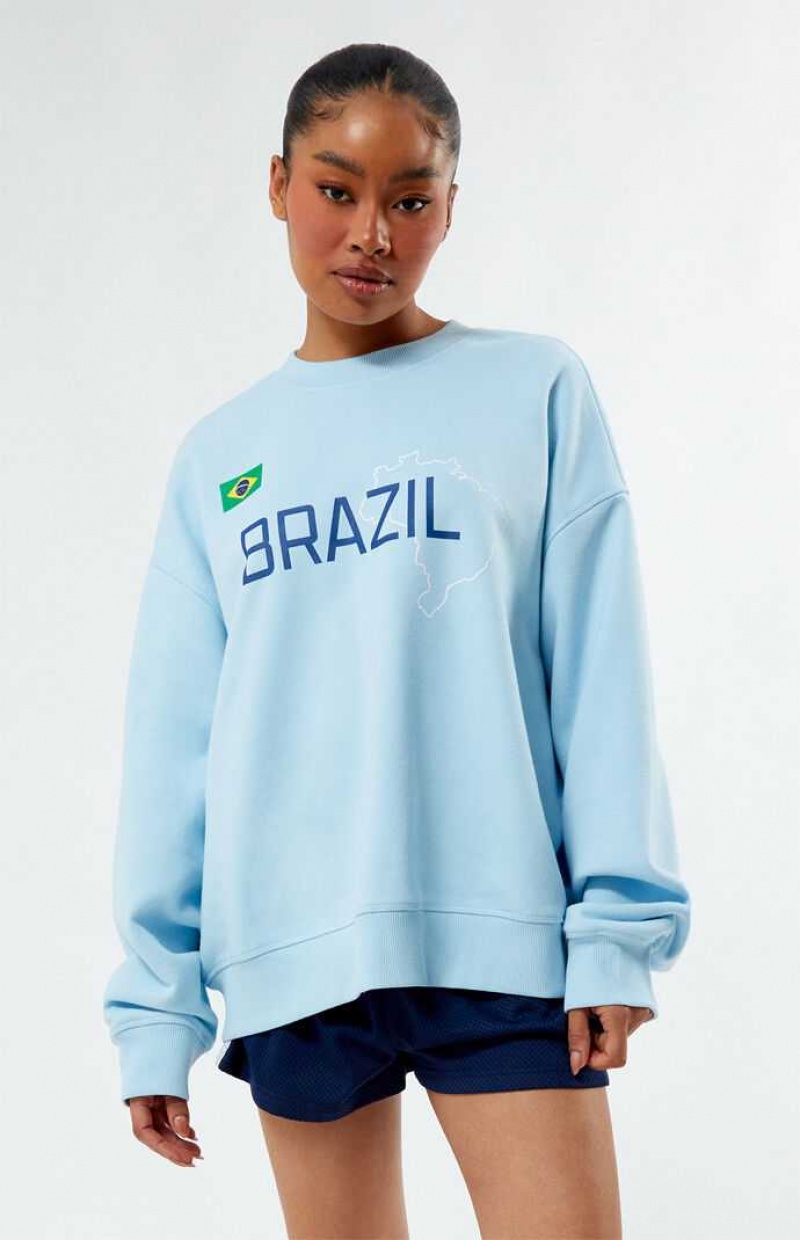 LIGHT BLUE PacSun Brazil Crew Neck Sweatshirt | WZFJLKH-28