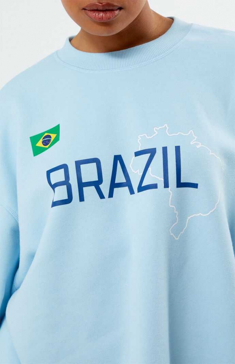 LIGHT BLUE PacSun Brazil Crew Neck Sweatshirt | WZFJLKH-28