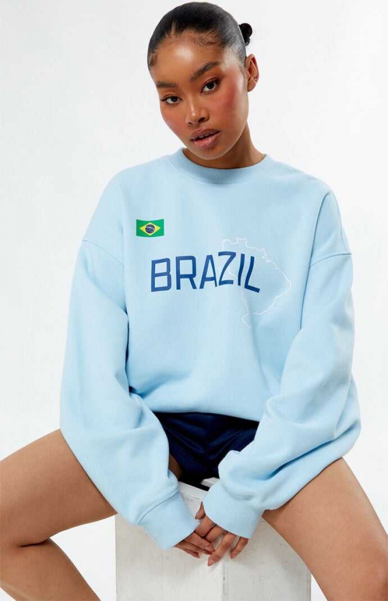 LIGHT BLUE PacSun Brazil Crew Neck Sweatshirt | WZFJLKH-28