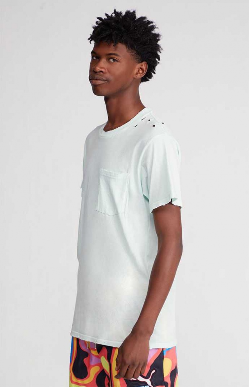 LIGHT BLUE PacSun Distressed Pocket T-Shirt | BYGOUTL-27