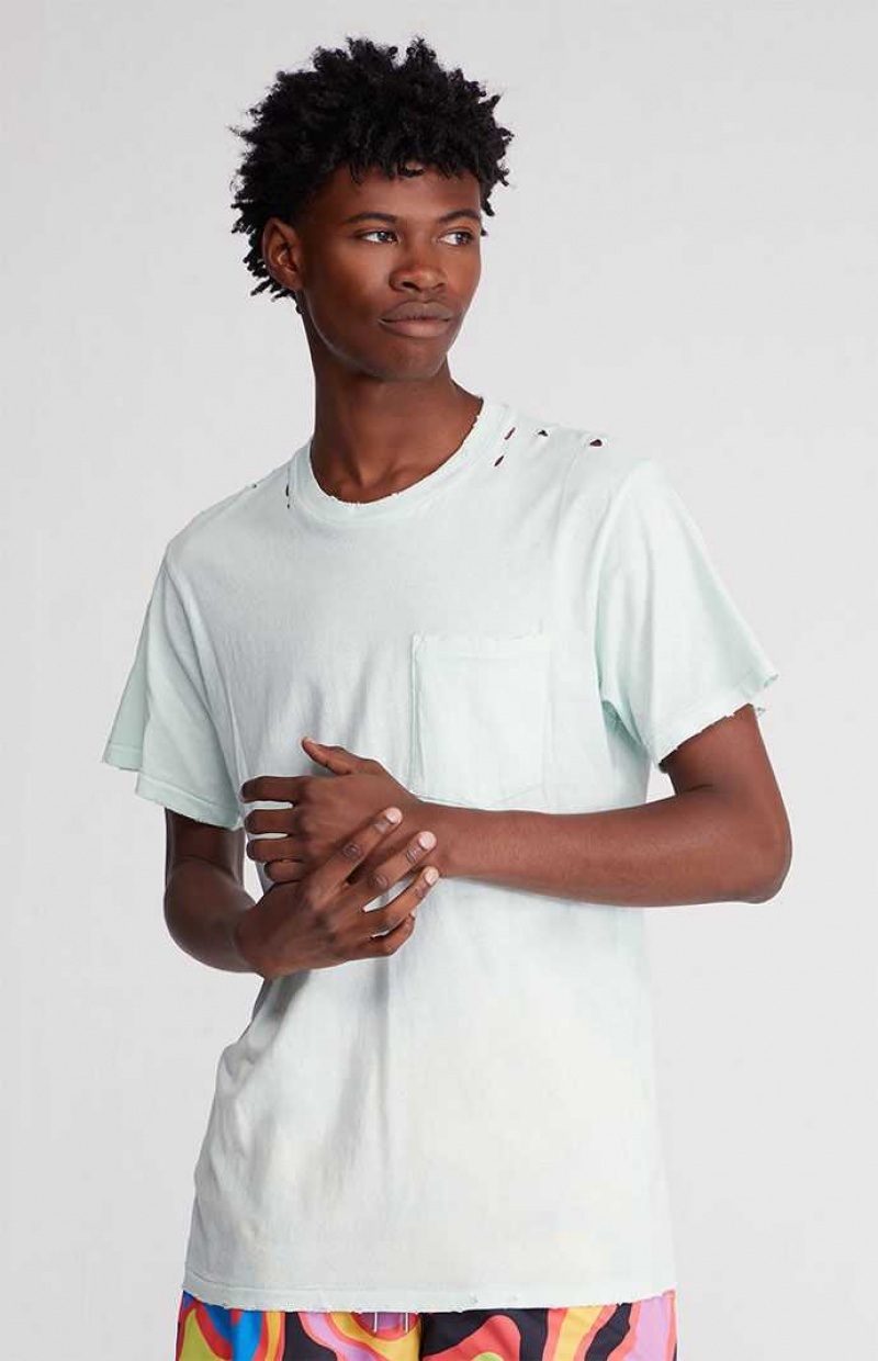 LIGHT BLUE PacSun Distressed Pocket T-Shirt | BYGOUTL-27