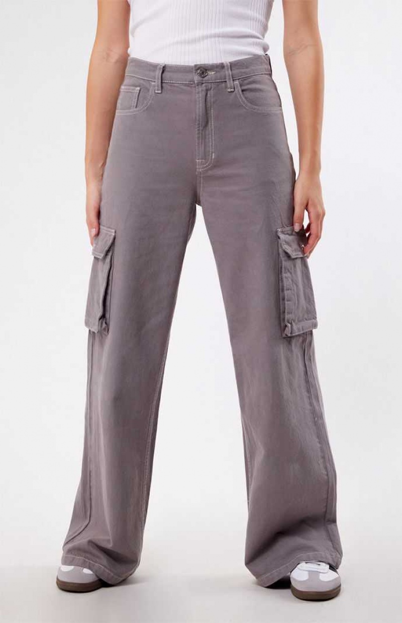 LIGHT GRAY PacSun Light Gray High Waisted Wide Leg Cargo Pants | DTLYOWK-94