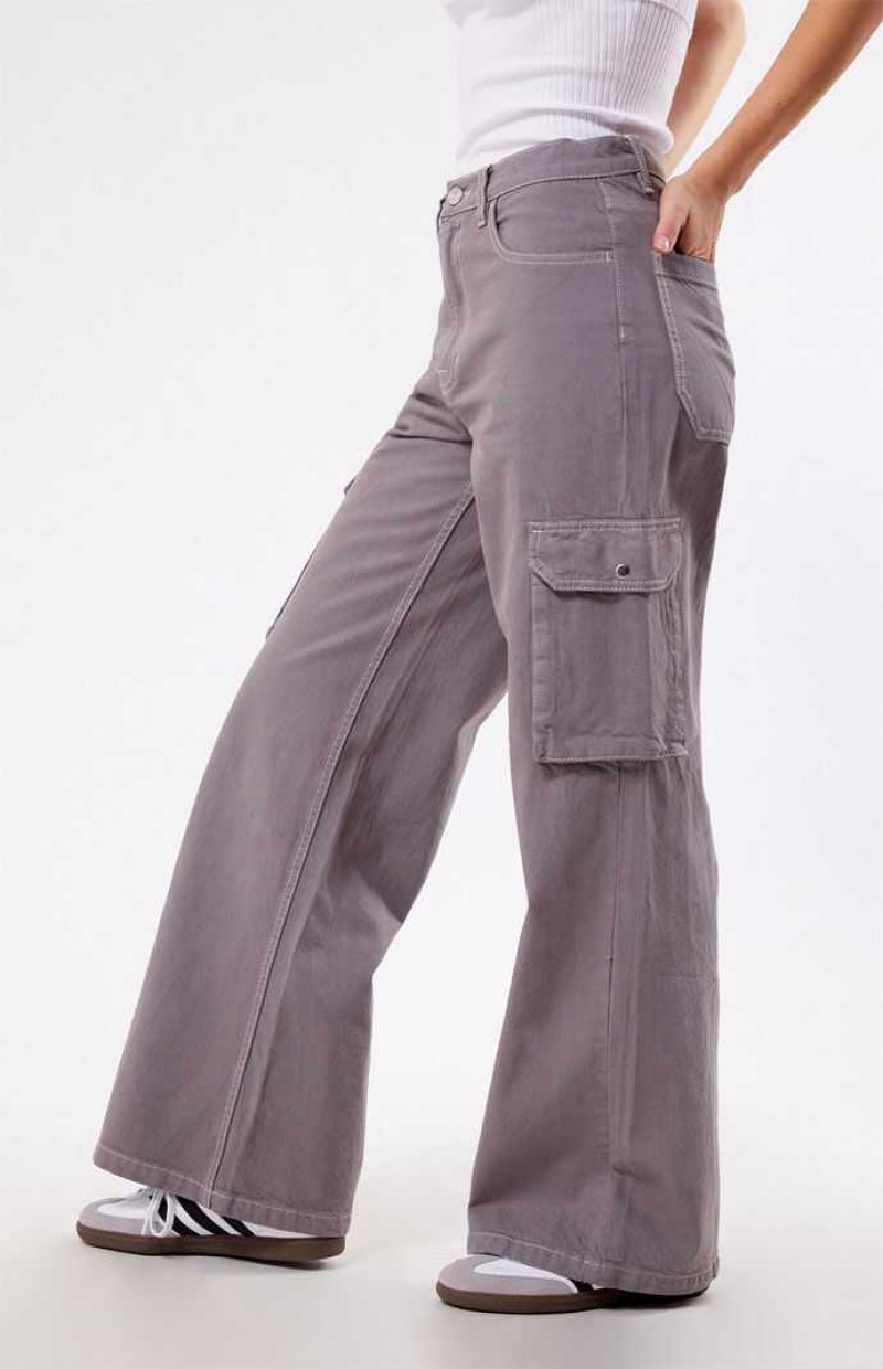 LIGHT GRAY PacSun Light Gray High Waisted Wide Leg Cargo Pants | DTLYOWK-94