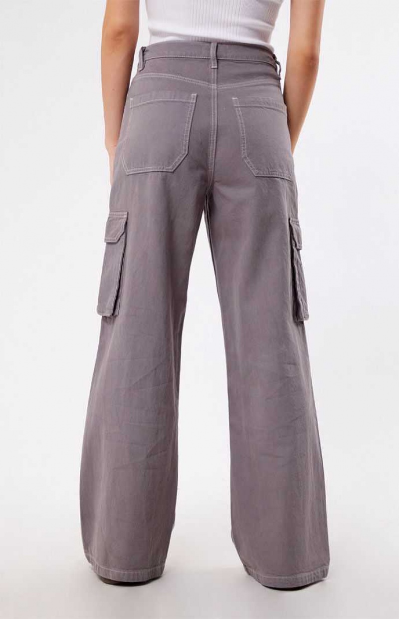 LIGHT GRAY PacSun Light Gray High Waisted Wide Leg Cargo Pants | DTLYOWK-94