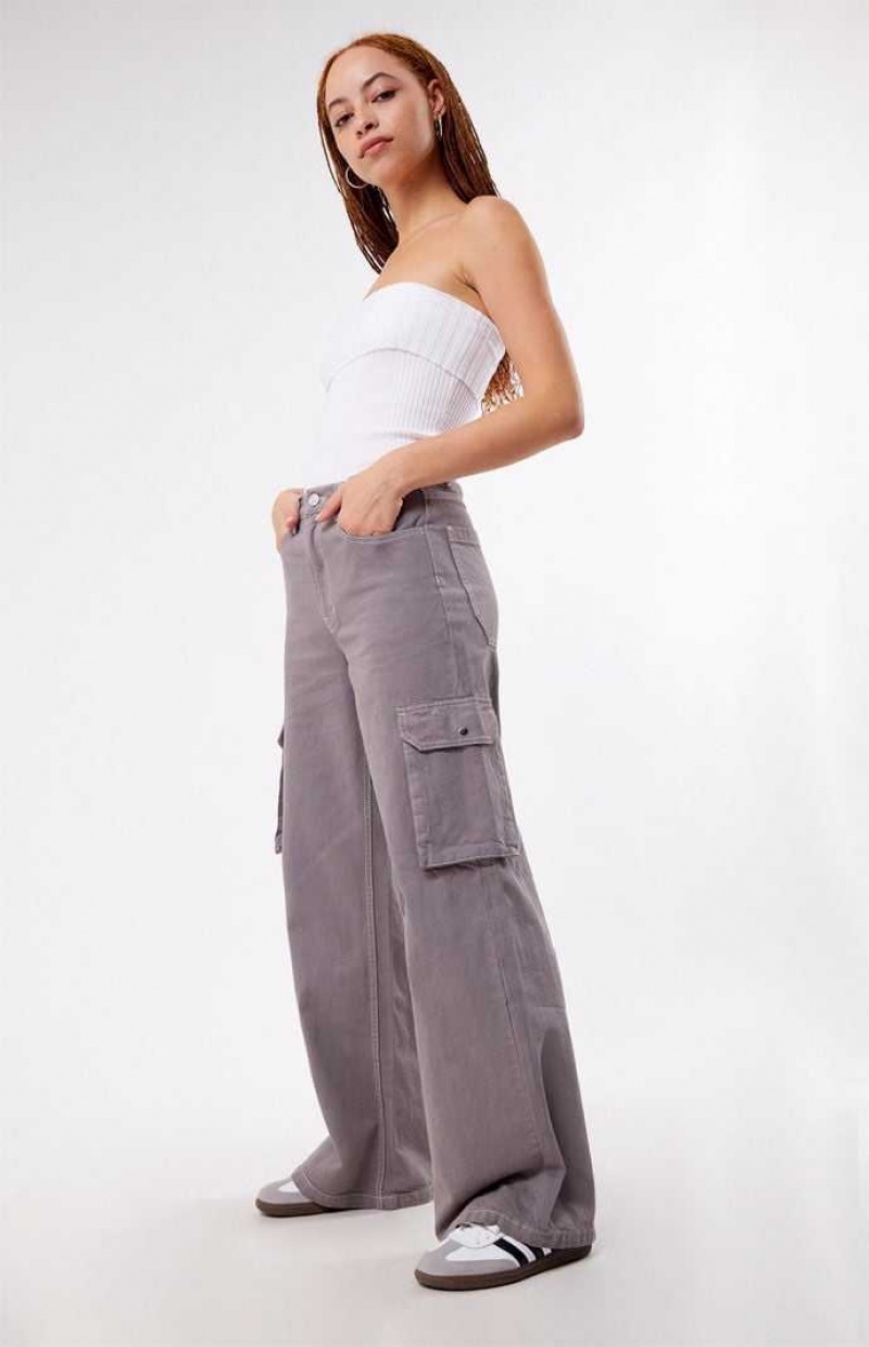 LIGHT GRAY PacSun Light Gray High Waisted Wide Leg Cargo Pants | DTLYOWK-94