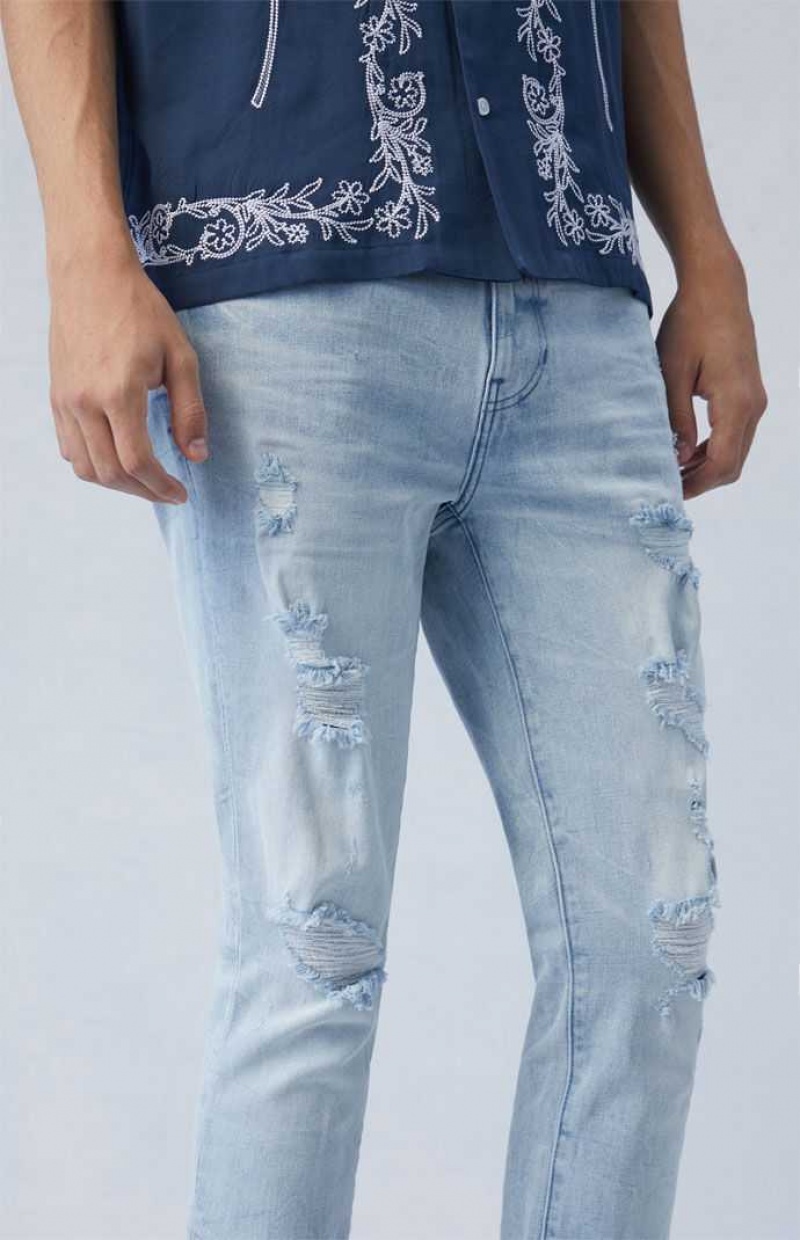 LIGHT INDIGO PacSun Eco Comfort Stretch Indigo Stacked Skinny Jeans | JDAHMES-09