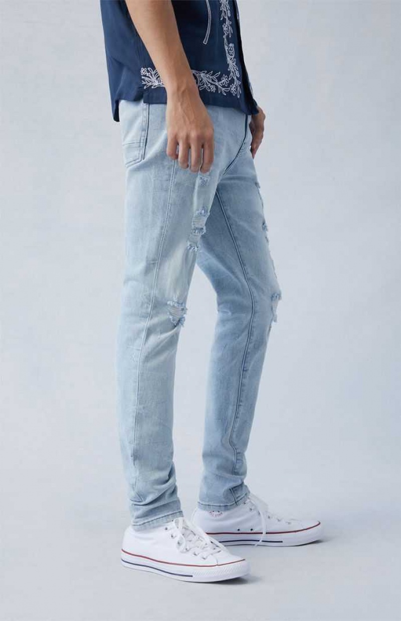 LIGHT INDIGO PacSun Eco Comfort Stretch Indigo Stacked Skinny Jeans | JDAHMES-09