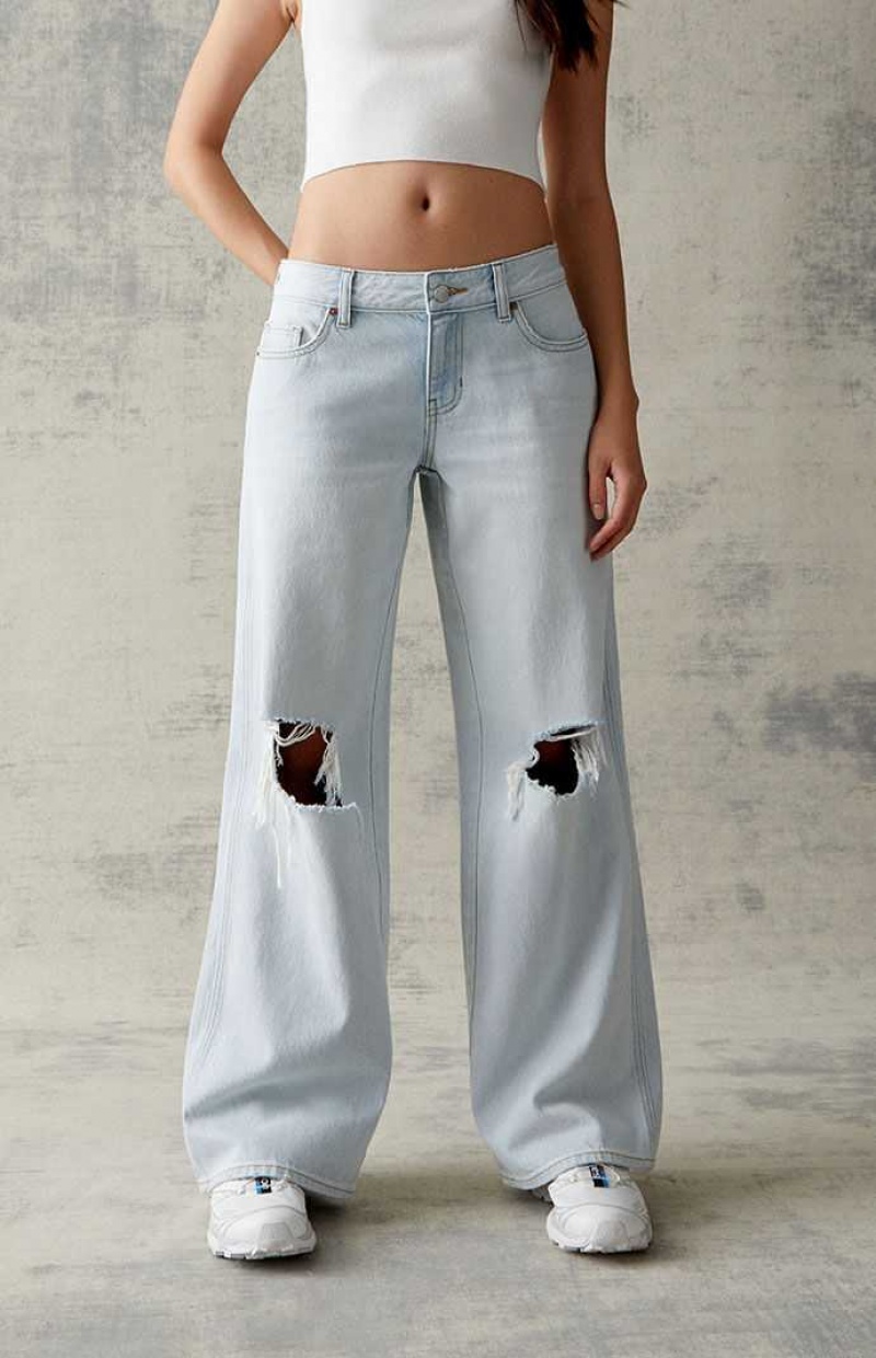 LIGHT INDIGO PacSun Eco Light Blue Ripped Low Rise Baggy Jeans | JQLOKWA-97