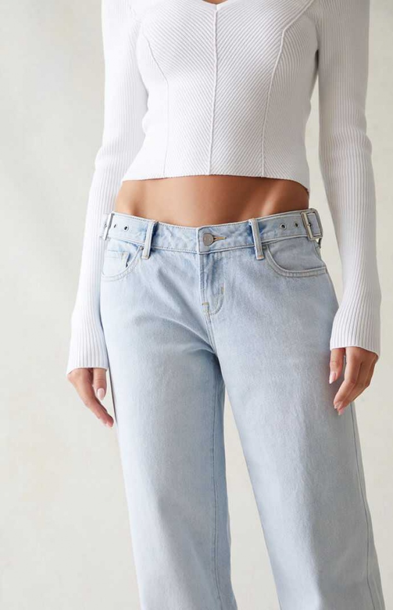 LIGHT INDIGO PacSun Eco Light Indigo Belted Wide Leg Jeans | KYICQZX-17