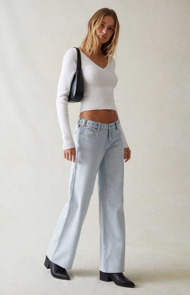 LIGHT INDIGO PacSun Eco Light Indigo Belted Wide Leg Jeans | KYICQZX-17