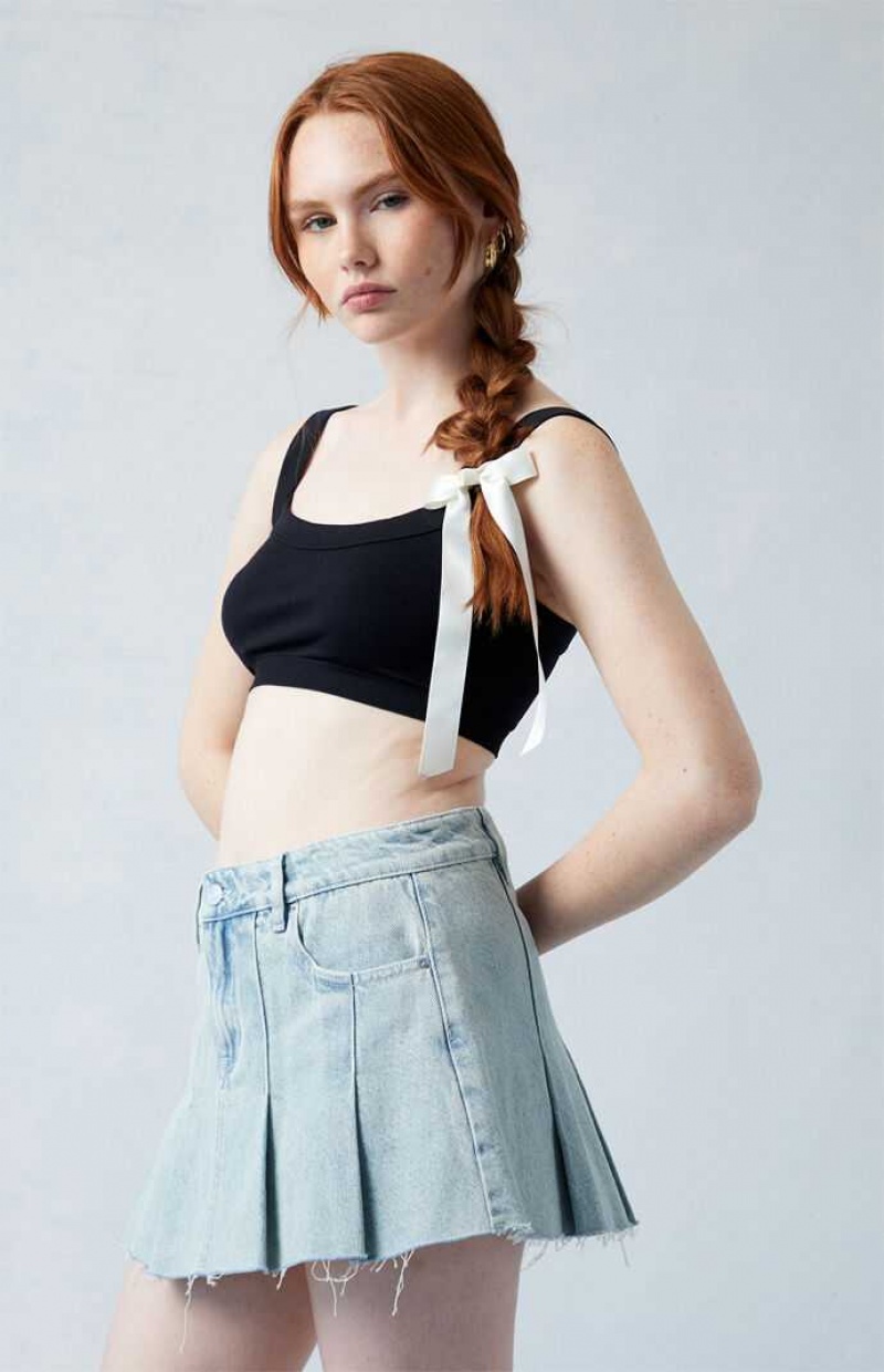 LIGHT INDIGO PacSun Eco Light Indigo Low Rise Pleated Denim Mini Skirt | YVJOLDT-85