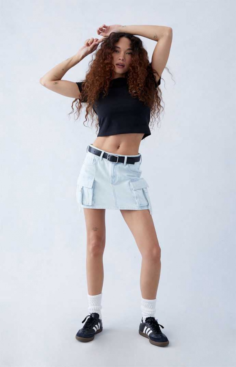 LIGHT INDIGO PacSun Eco Light Indigo Mid Rise Denim Cargo Mini Skirt | ZEXIUSO-58